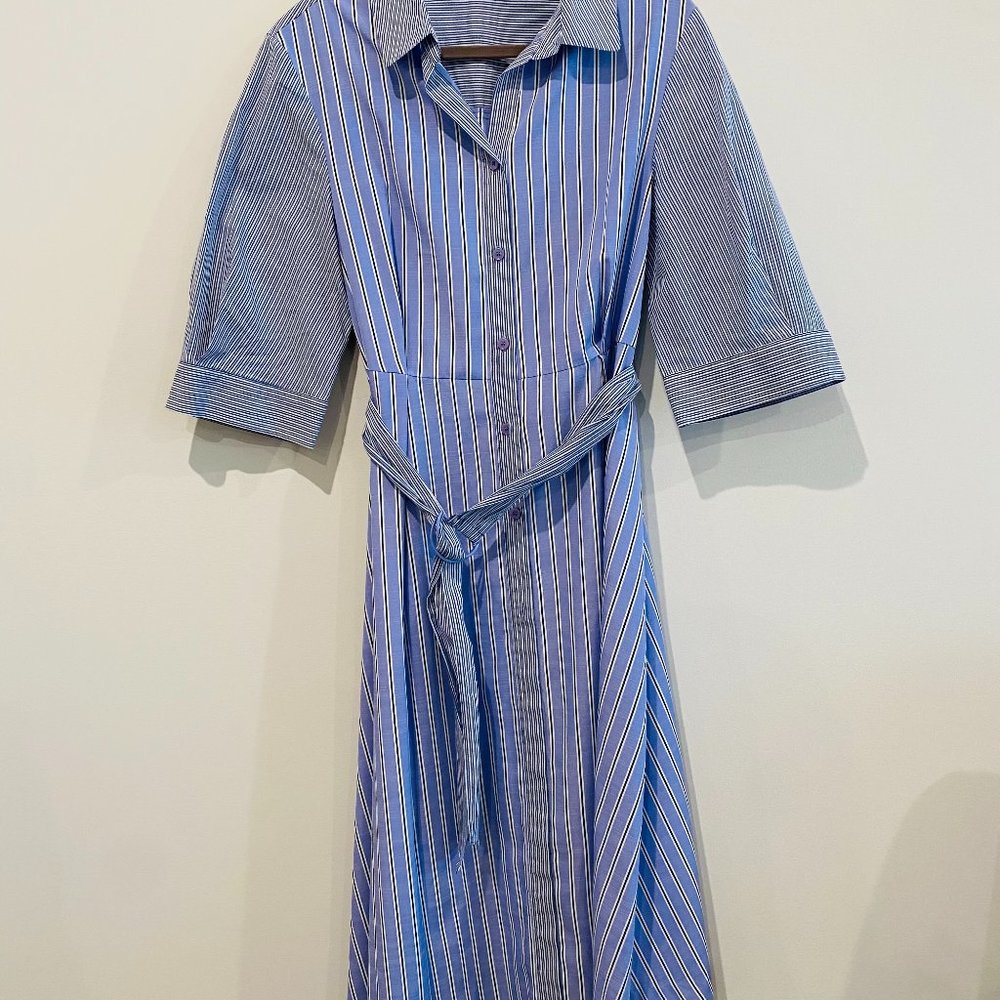 Short-sleeved, stripe collared midi-dress